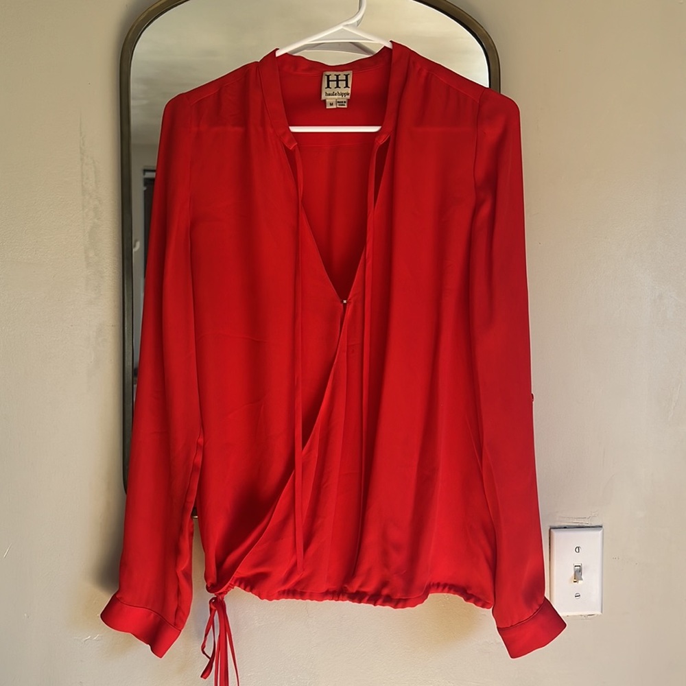 Haute Hippie cowl wrap blouse in red